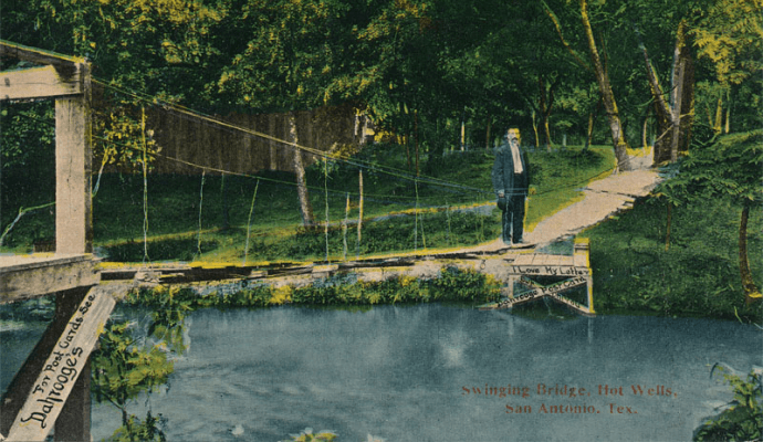 A vintage postcard showcasing the Hot Wells resort in its original form.